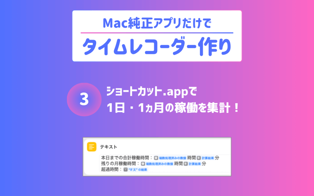 あなたが現在見ているのは 稼働集計にもショートカット.appが大活躍！Mac純正アプリでタイムレコーダー作り【3】
