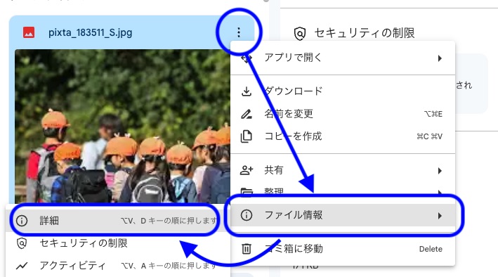 Googleドライブ画像の詳細取得