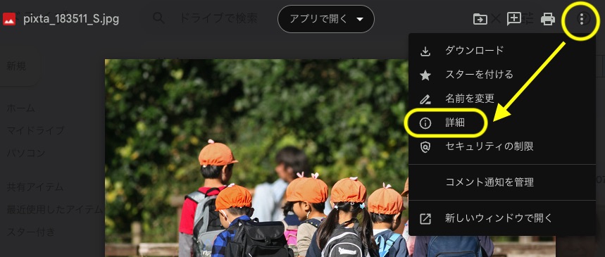 Googleドライブ画像の詳細取得