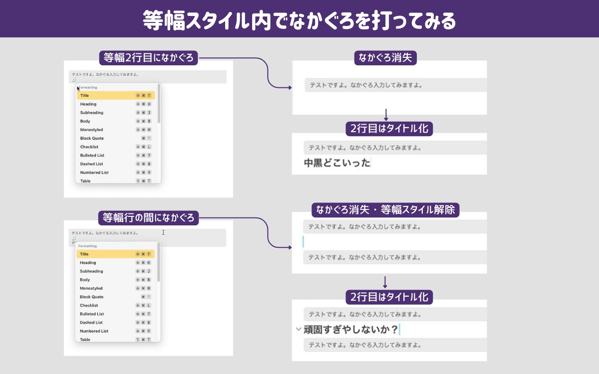 等幅スタイルでのなかぐろの挙動