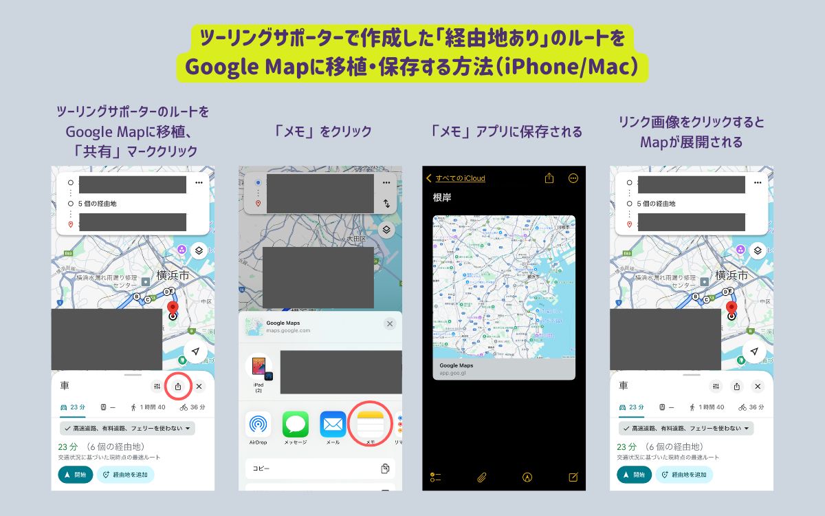 経由地ありルートの保存方法